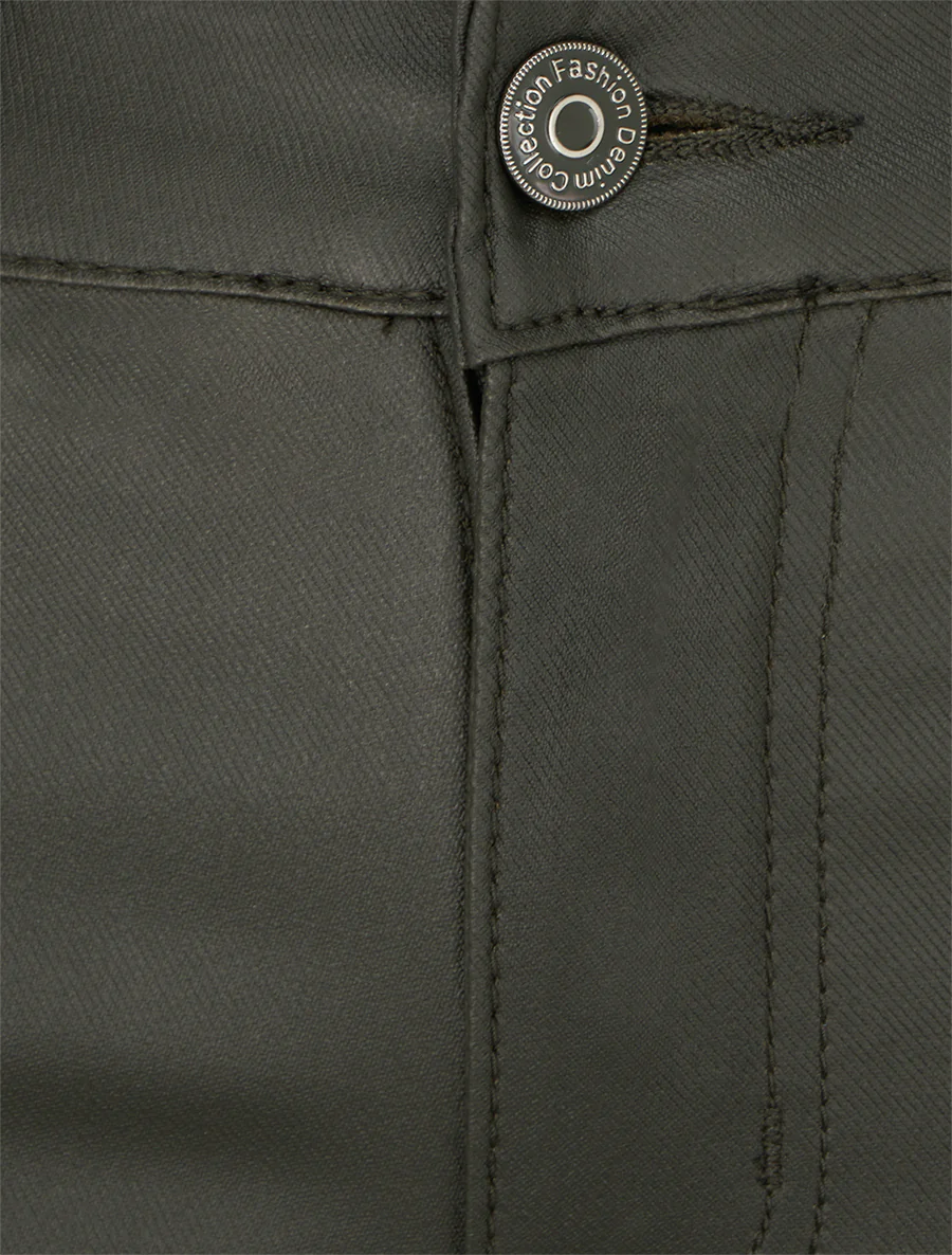 Gecoate skinny jeans met normale taille - Donker kaki - Image 3