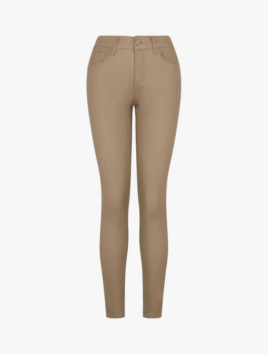 Gecoate skinny jeans met normale taille - Beige