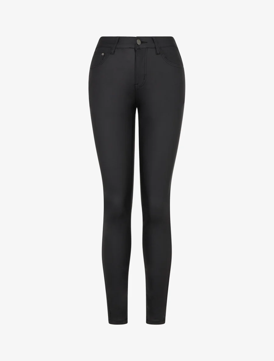 Gecoate skinny jeans met normale taille - Zwart