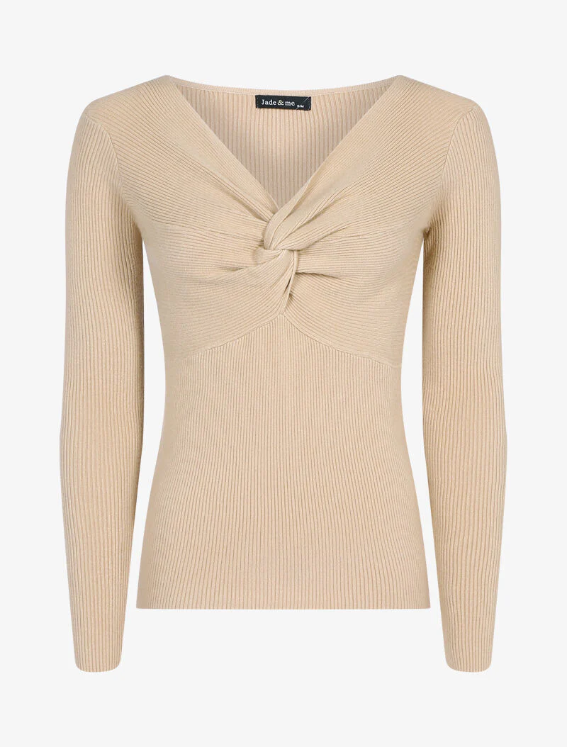 Trui met gedraaid hals - beige