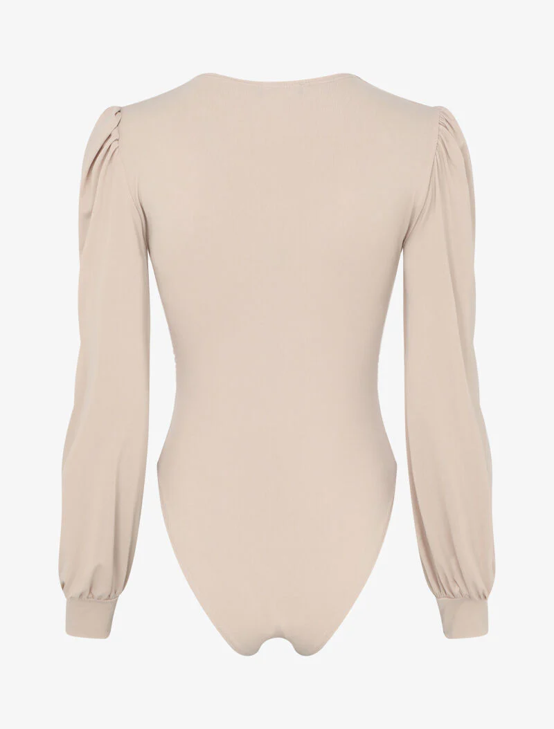 Gedrapeerde body met overslaghals - Beige - Image 2