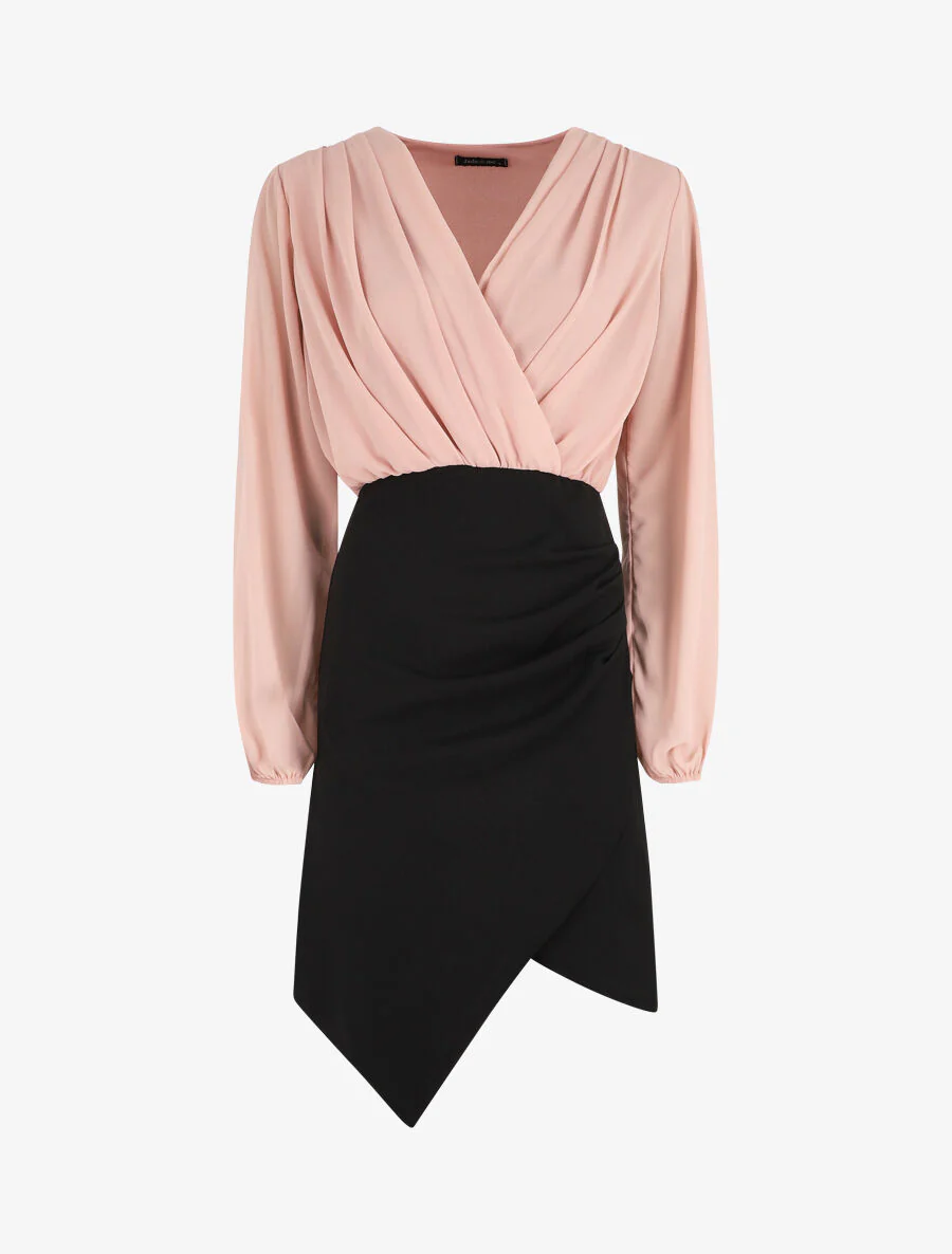 Gedrapeerde jurk in wikkelstijl - Roze/zwart