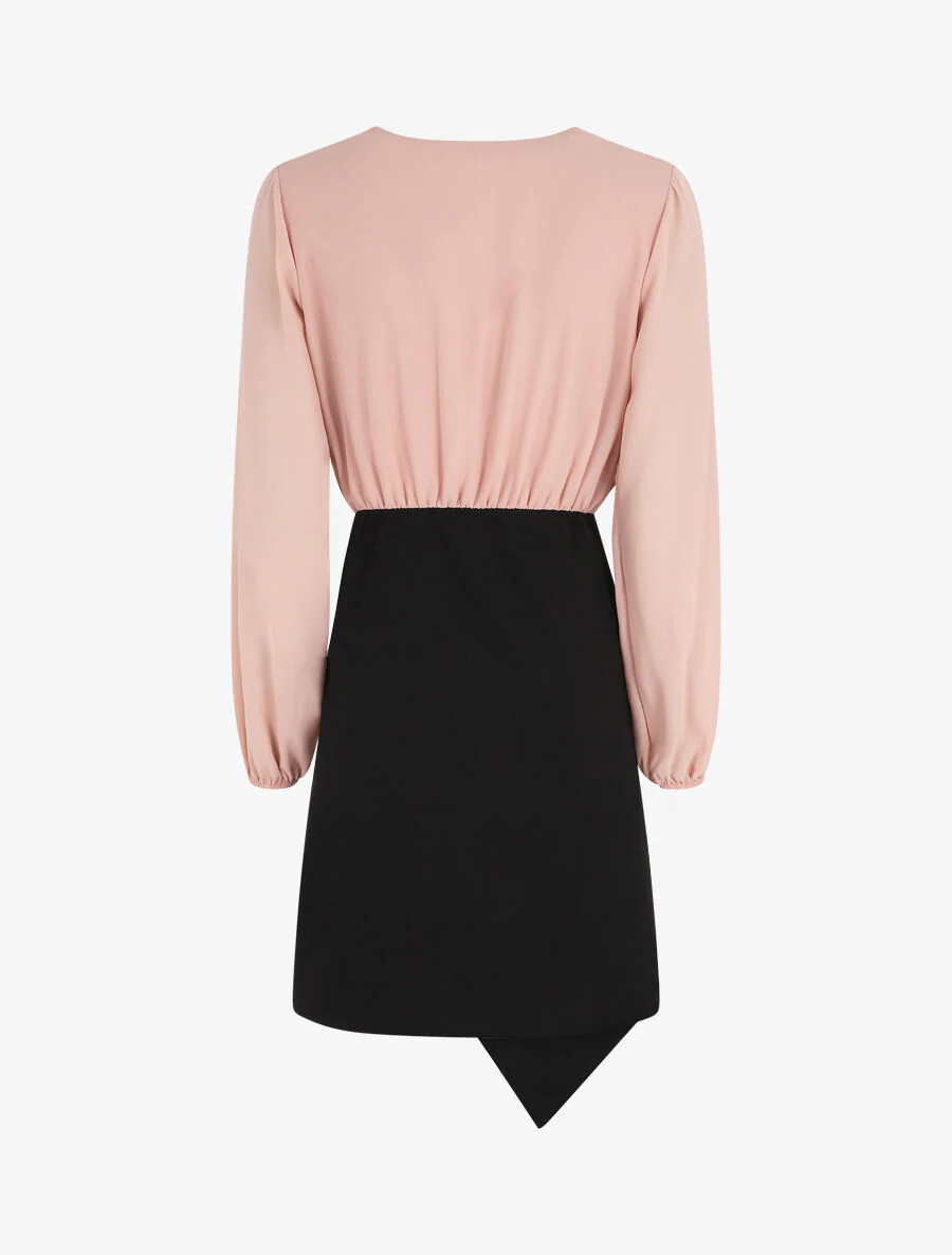 Gedrapeerde jurk in wikkelstijl - Roze/zwart - Image 2