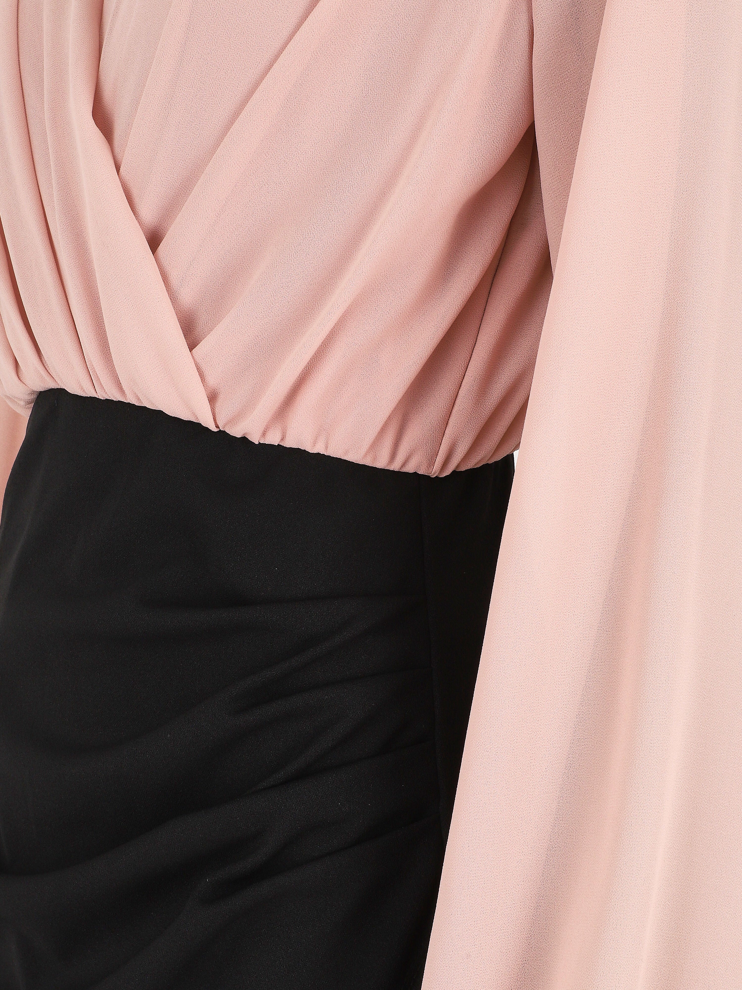 Gedrapeerde jurk in wikkelstijl - Roze/zwart - Image 3
