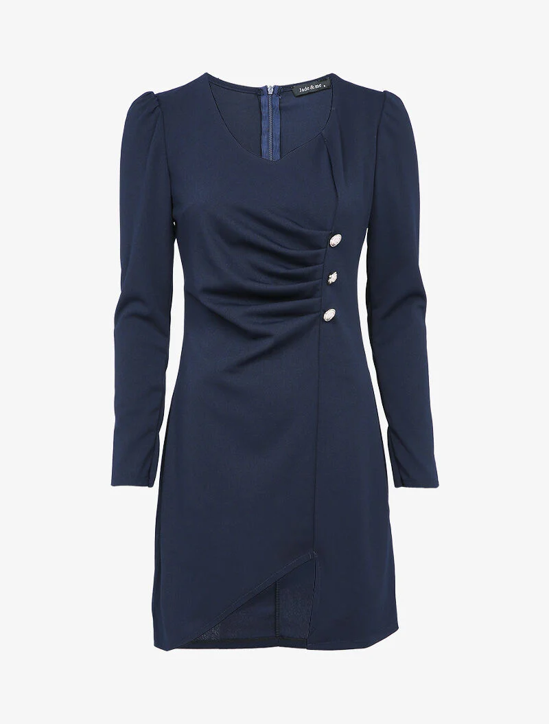 Gedrapeerde jurk met gestileerde knopen - Marineblauw