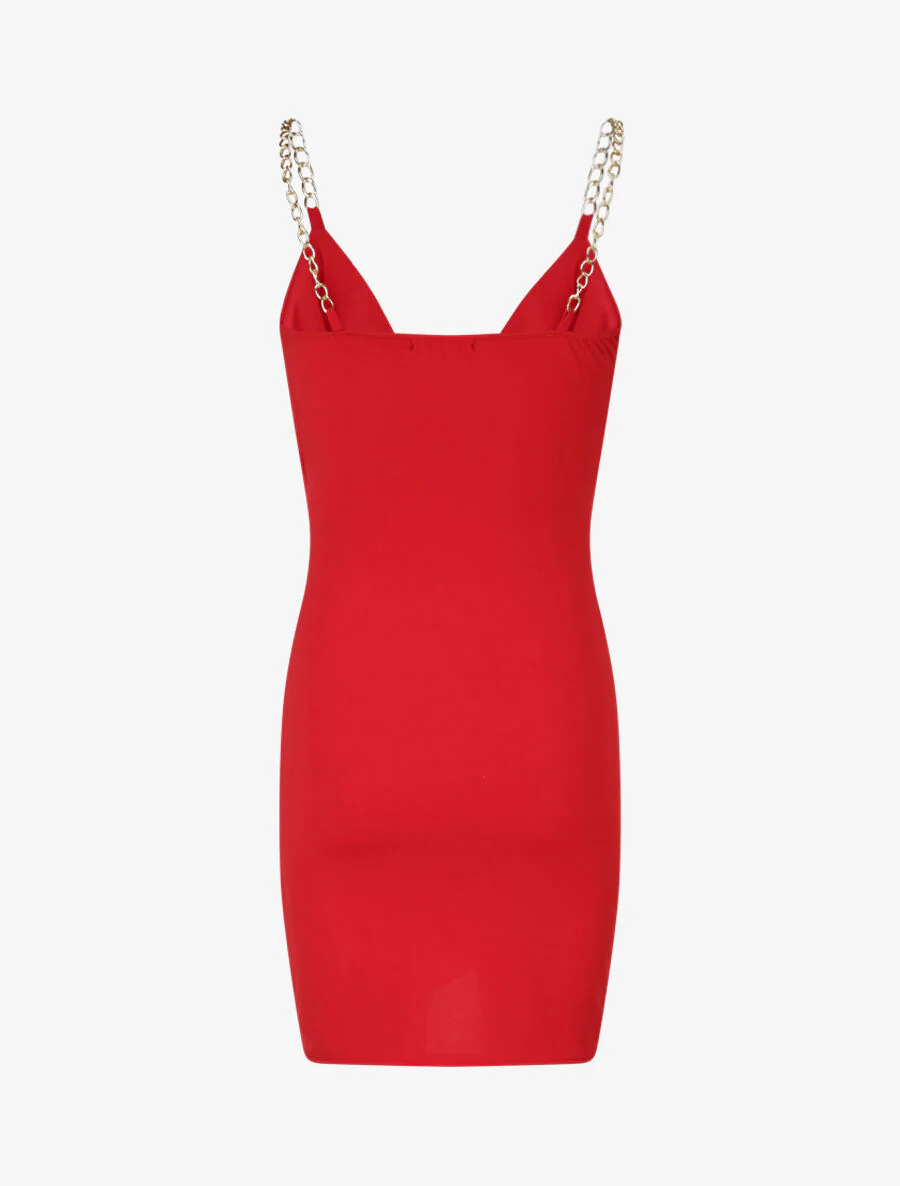 Gedrapeerde jurk met kettingbandjes - Rood - Image 2