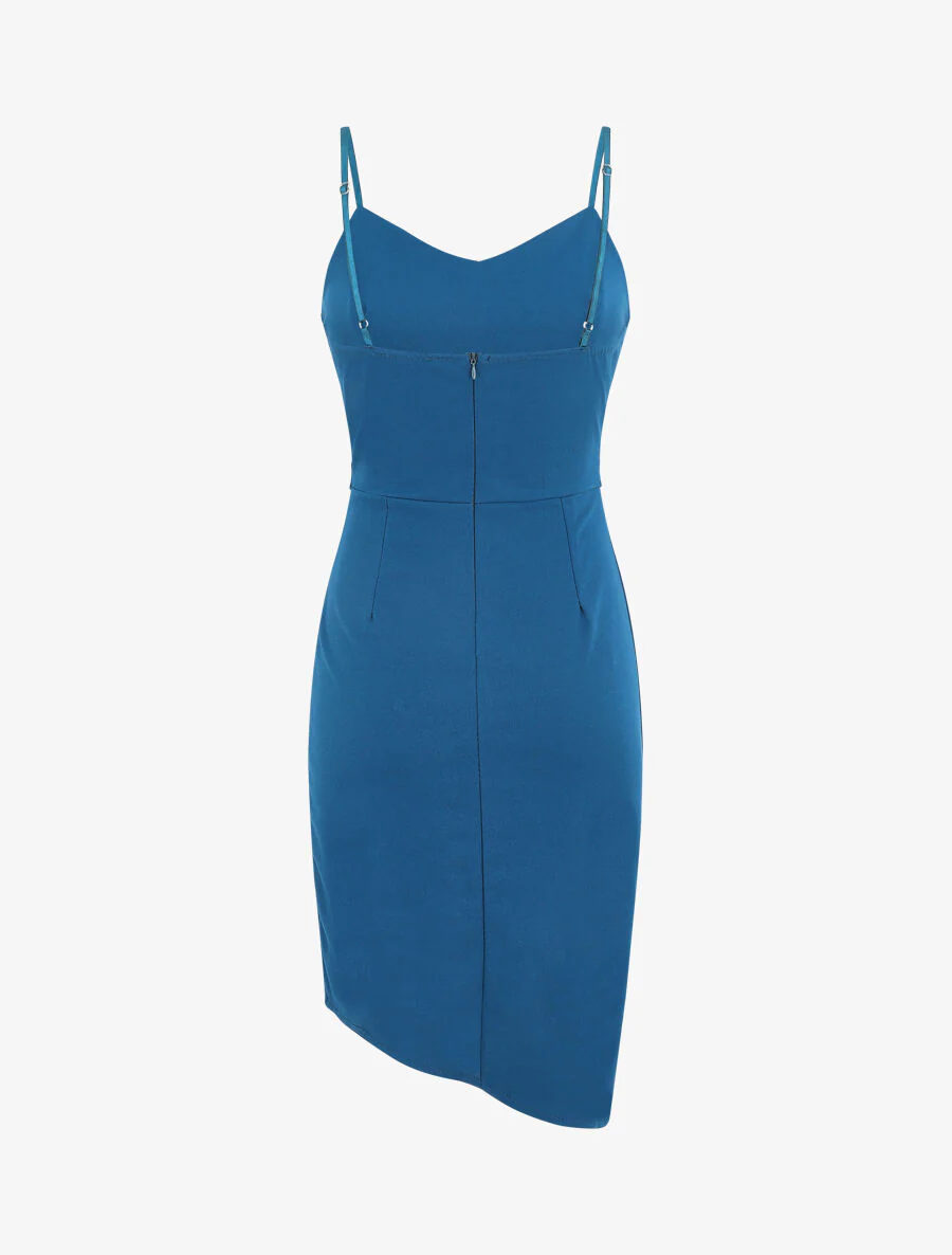 Gedrapeerde jurk met schouderbandjes en gesp - Blauw - Image 3