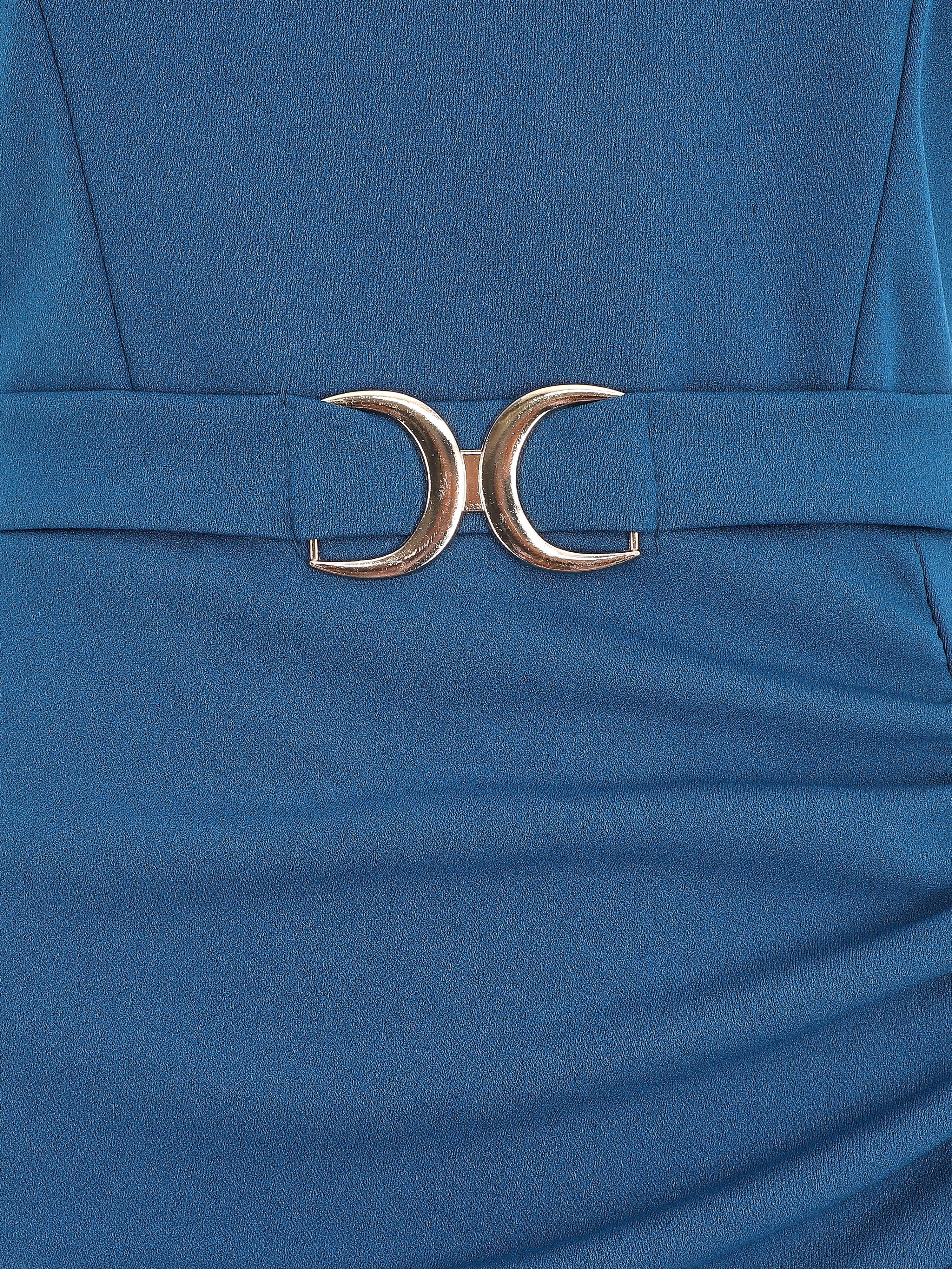 Gedrapeerde jurk met schouderbandjes en gesp - Blauw - Image 4