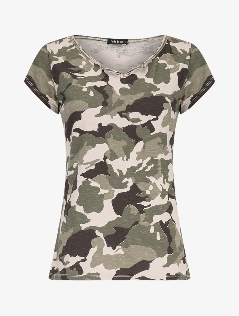 Gedrukt T-shirt met katoenen geblakerd effect - Beige