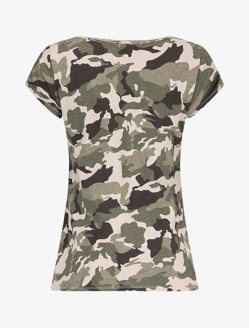 Gedrukt T-shirt met katoenen geblakerd effect - Beige - Image 2