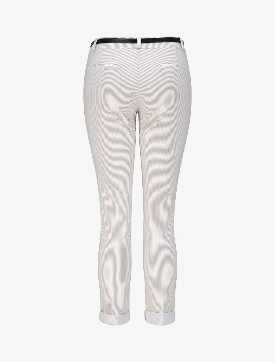 Gedrukte gestreepte broek met omgekeerde zoom - Beige - Image 2