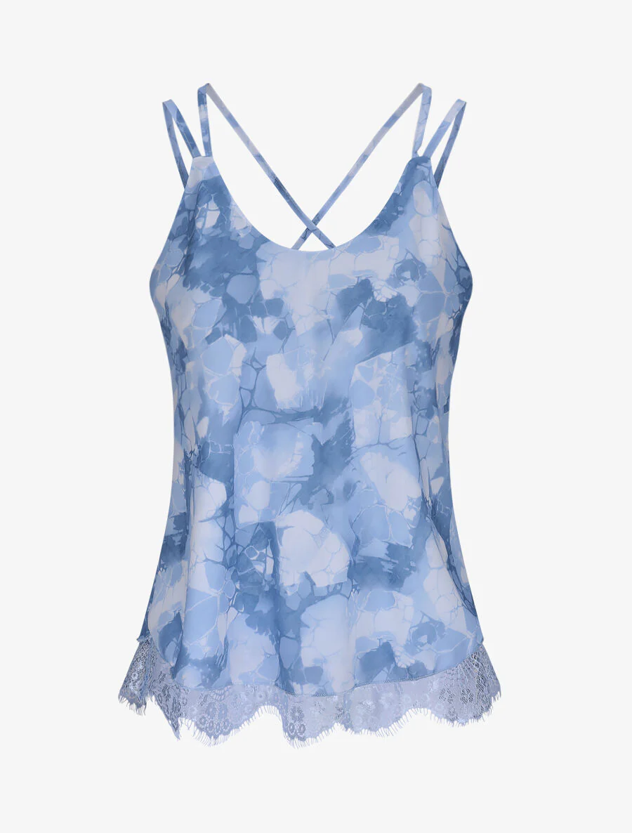 Gedrukte grafische blouse met gekruiste bandjes - Blauw