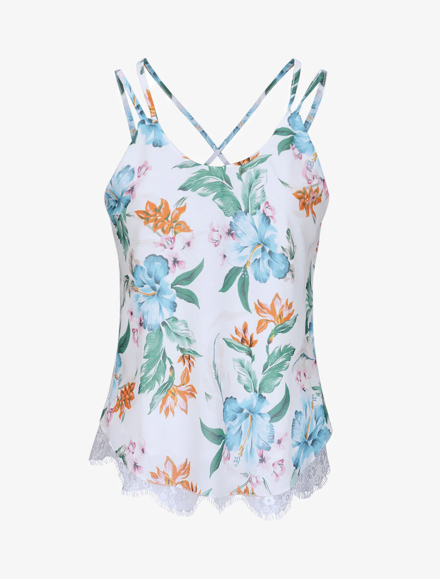 Gedrukte grafische blouse met gekruiste bandjes - Wit