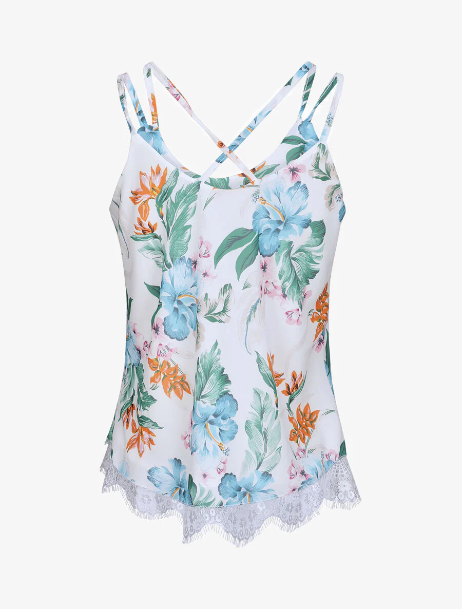 Gedrukte grafische blouse met gekruiste bandjes - Wit - Image 2