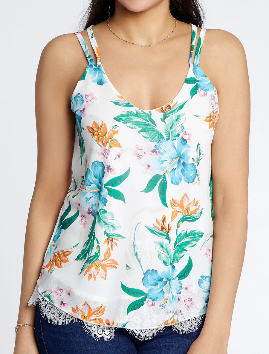Gedrukte grafische blouse met gekruiste bandjes - Wit - Image 4