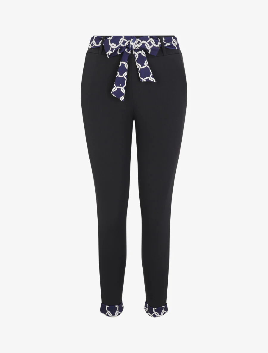 Gedrukte kettingen met omgekeerde zoom broek - Donkerblauw