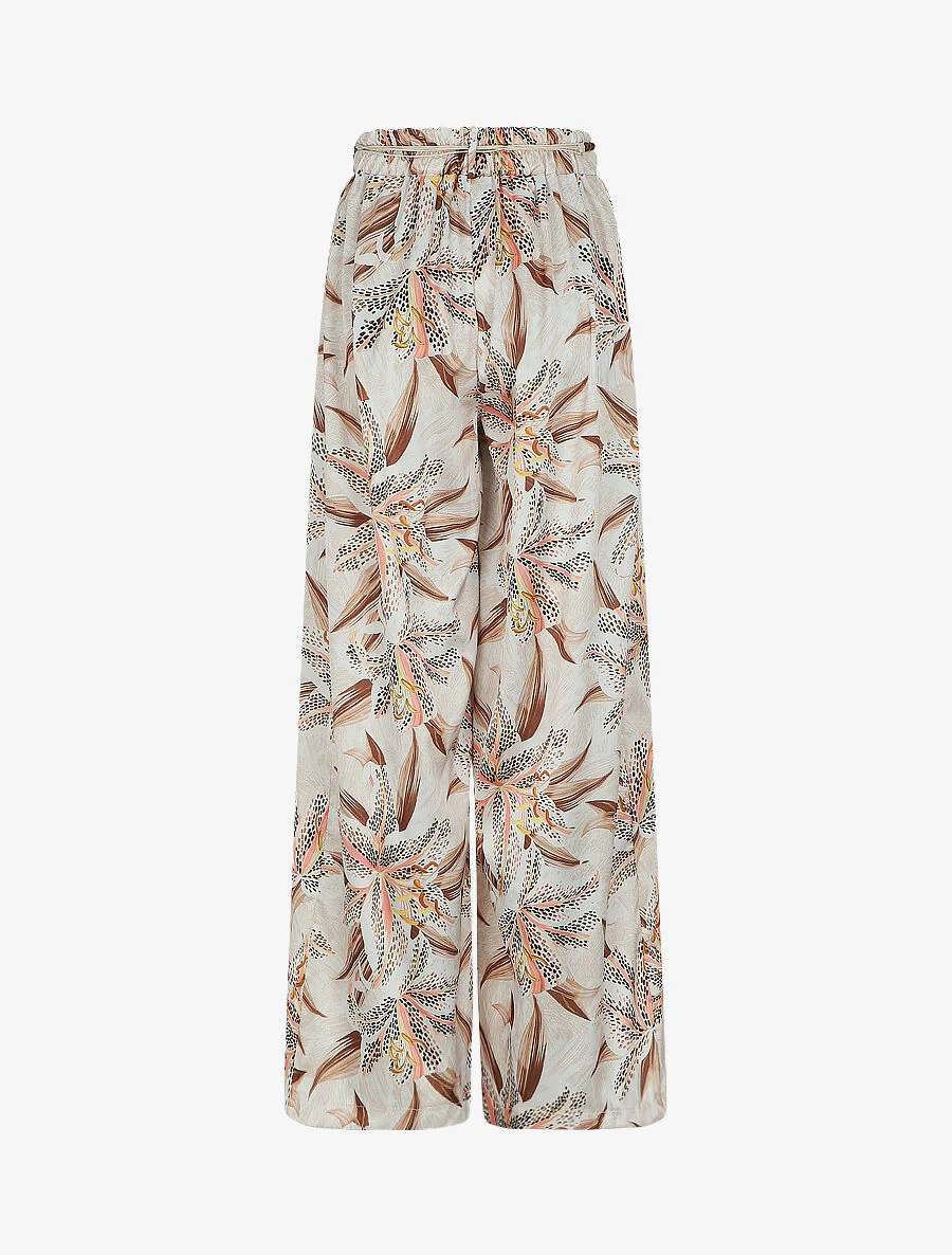 Gedrukte lis bloemen vloeiende broek - Beige - Image 2