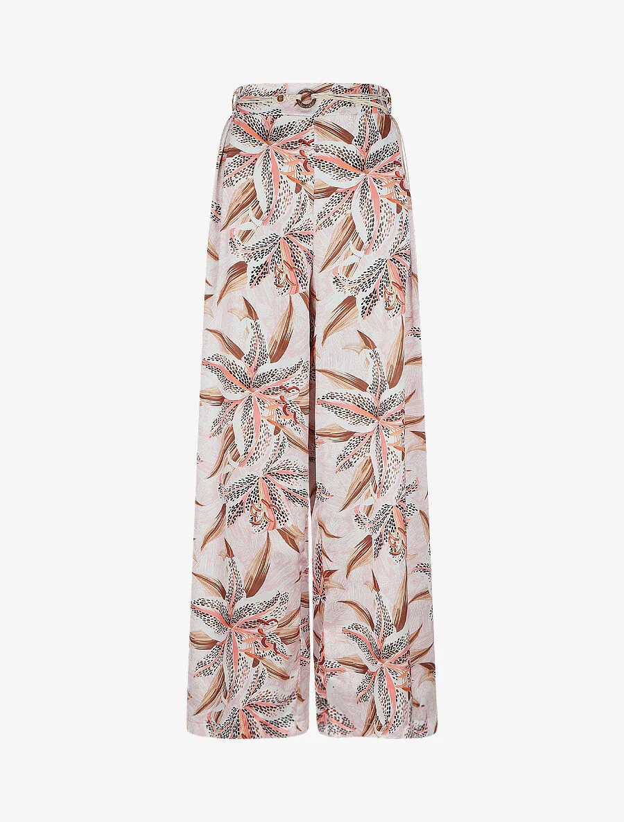 Gedrukte lis bloemen vloeiende broek - Roze