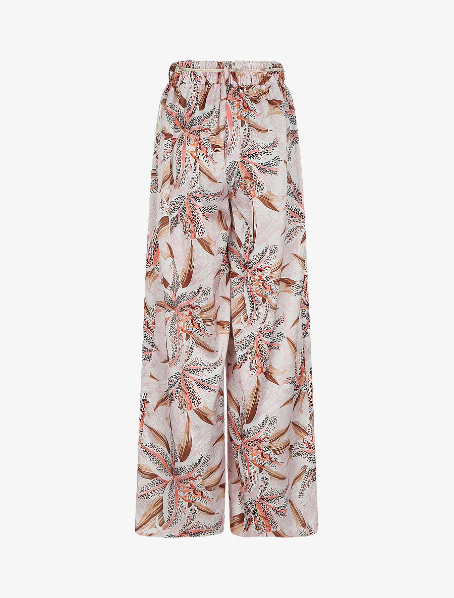 Gedrukte lis bloemen vloeiende broek - Roze - Image 2