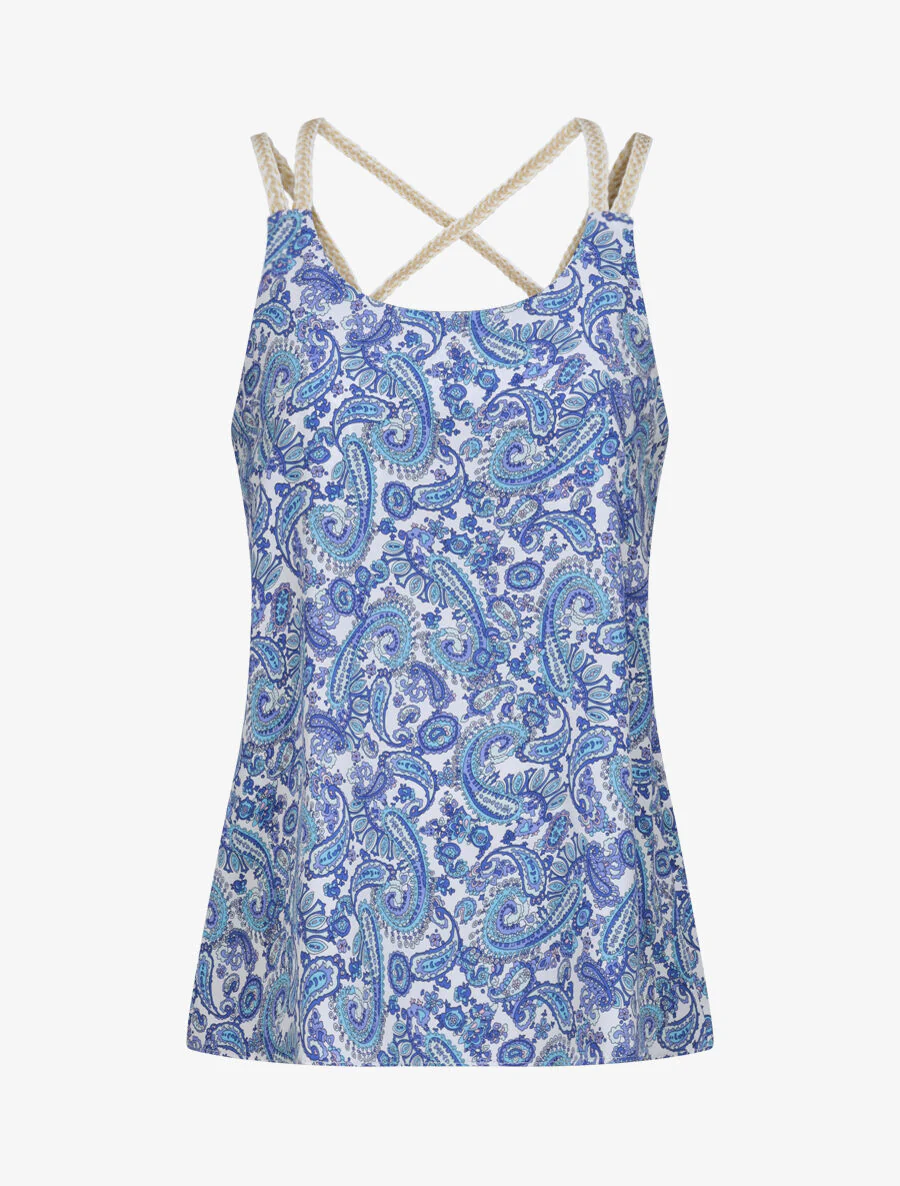 Gedrukte mozaïek top met gevlochten bandjes - Blauw