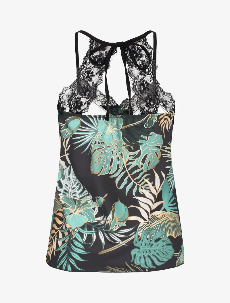Gedrukte tanktop met racerback en kanten achterkant - zwart - Image 2