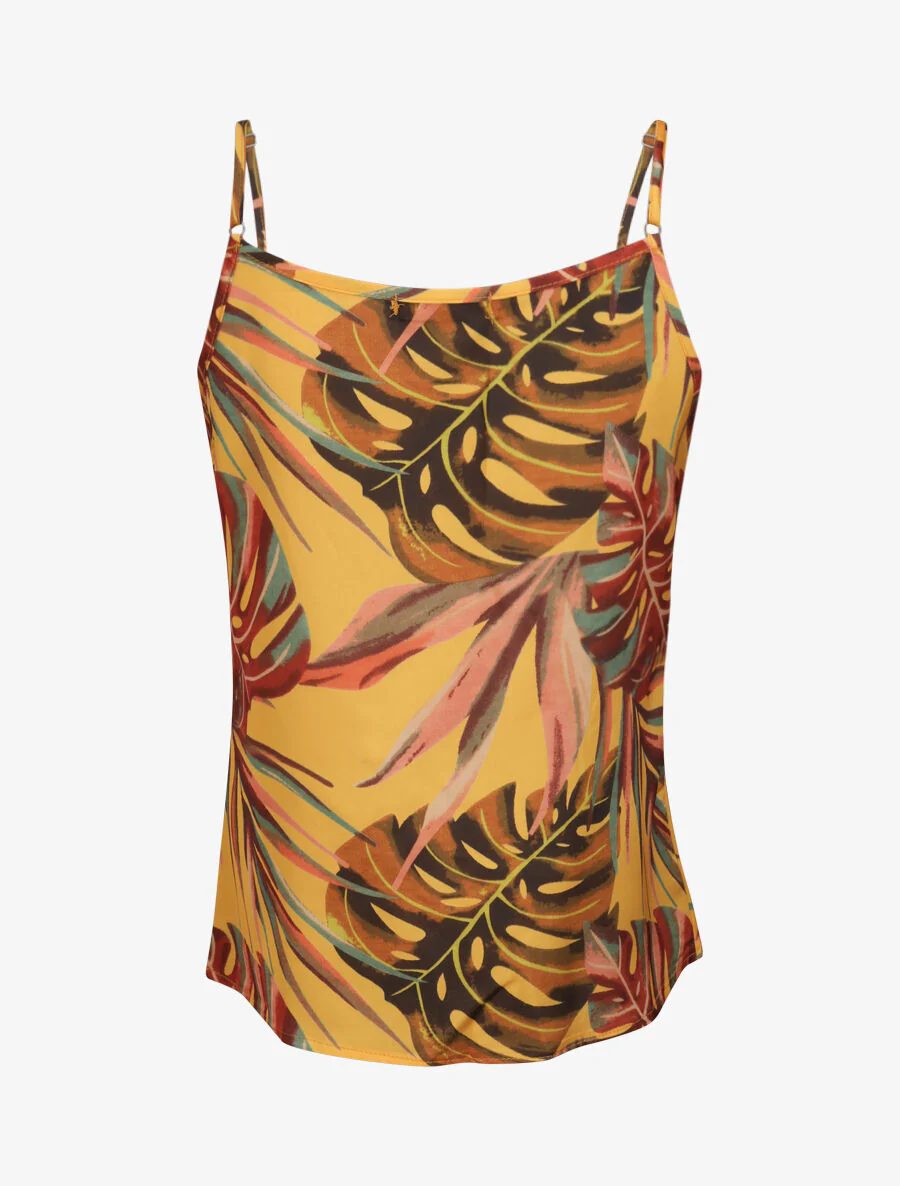 Gedrukte tropische vierkante tanktop met ruches aan de hals - Mosterd - Image 2