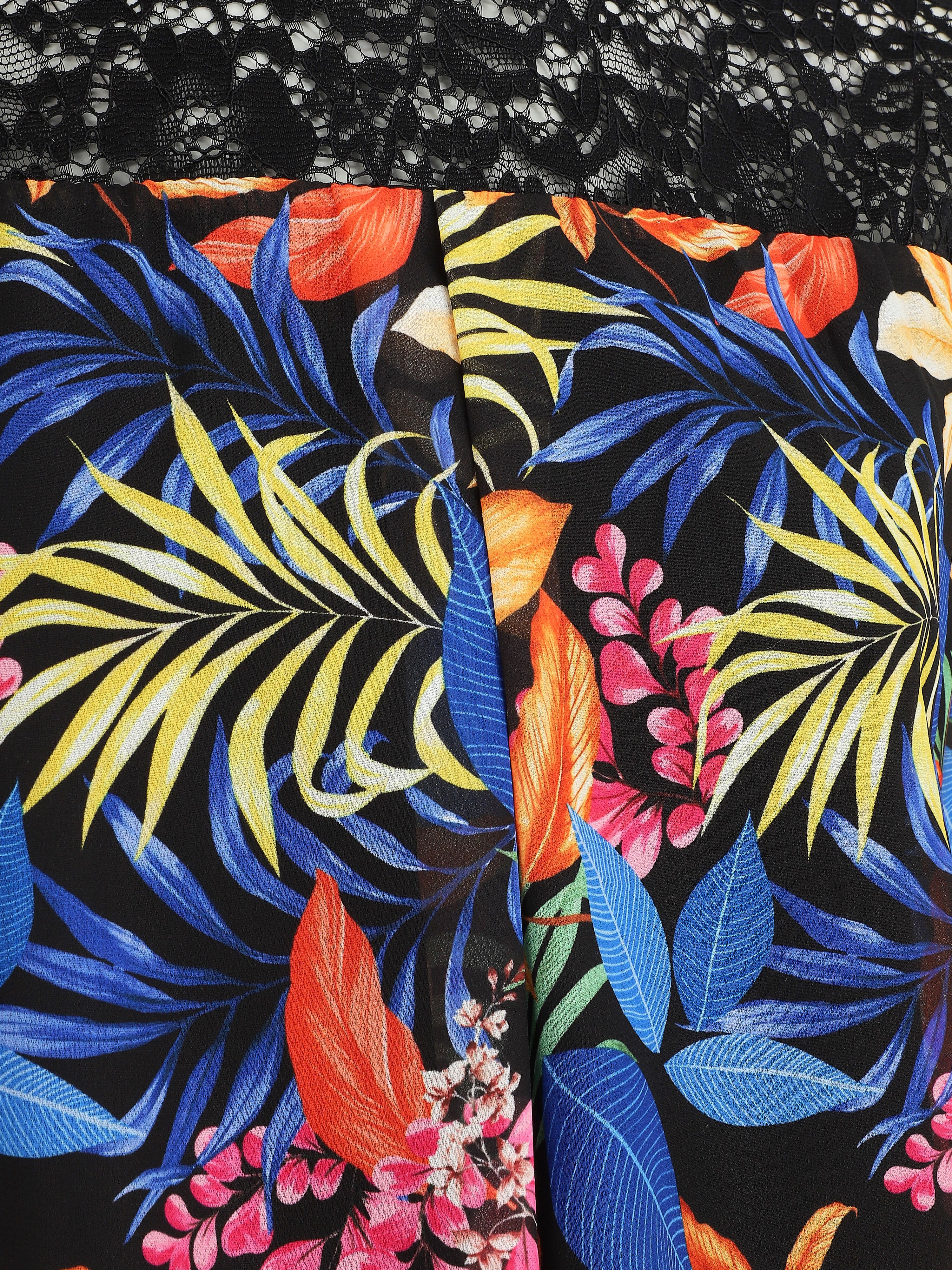Gedrukte tropische zijden blouse - Zwart - Image 3