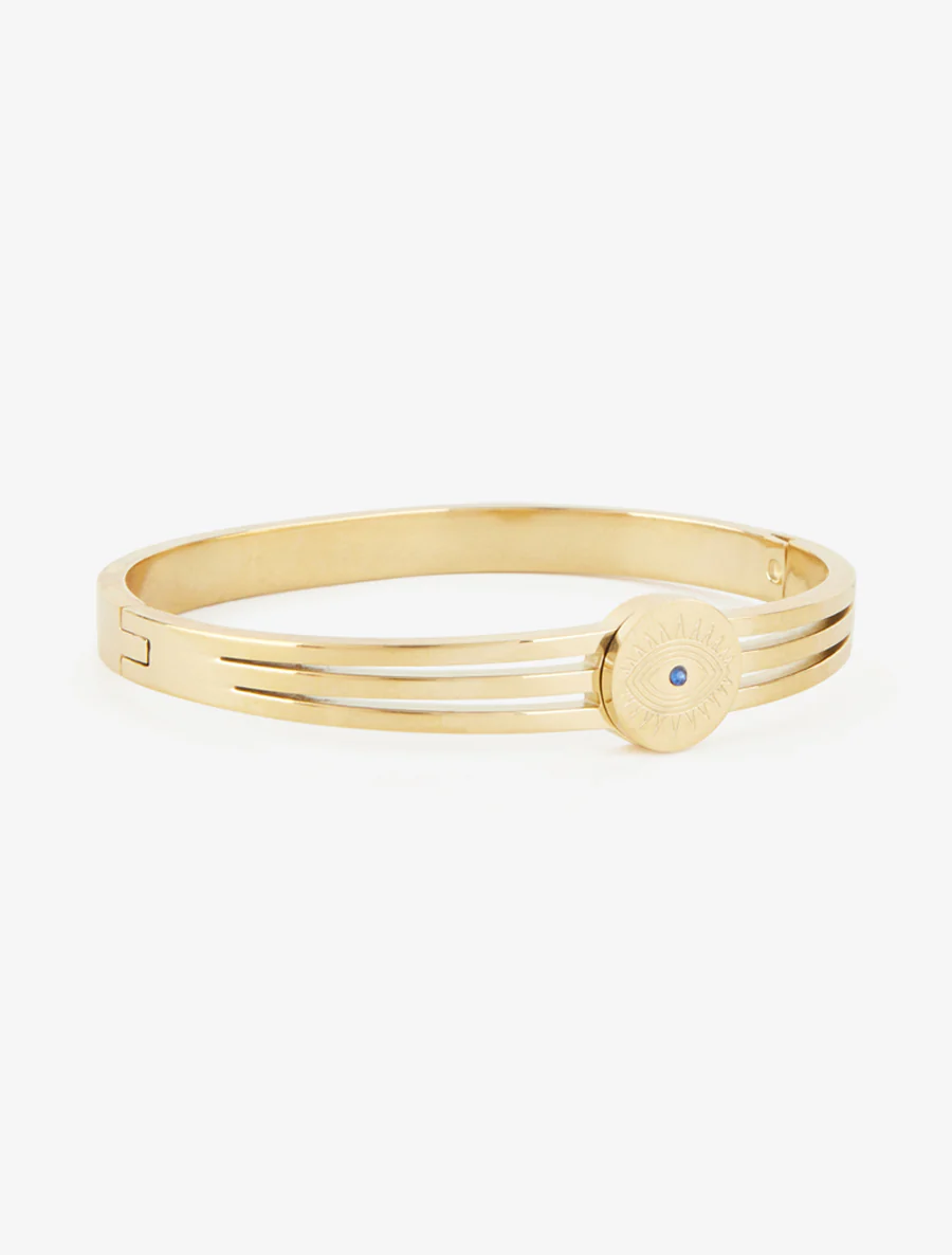 Gegraveerde armband met een blauwe zirkonia. - Goud - Image 2