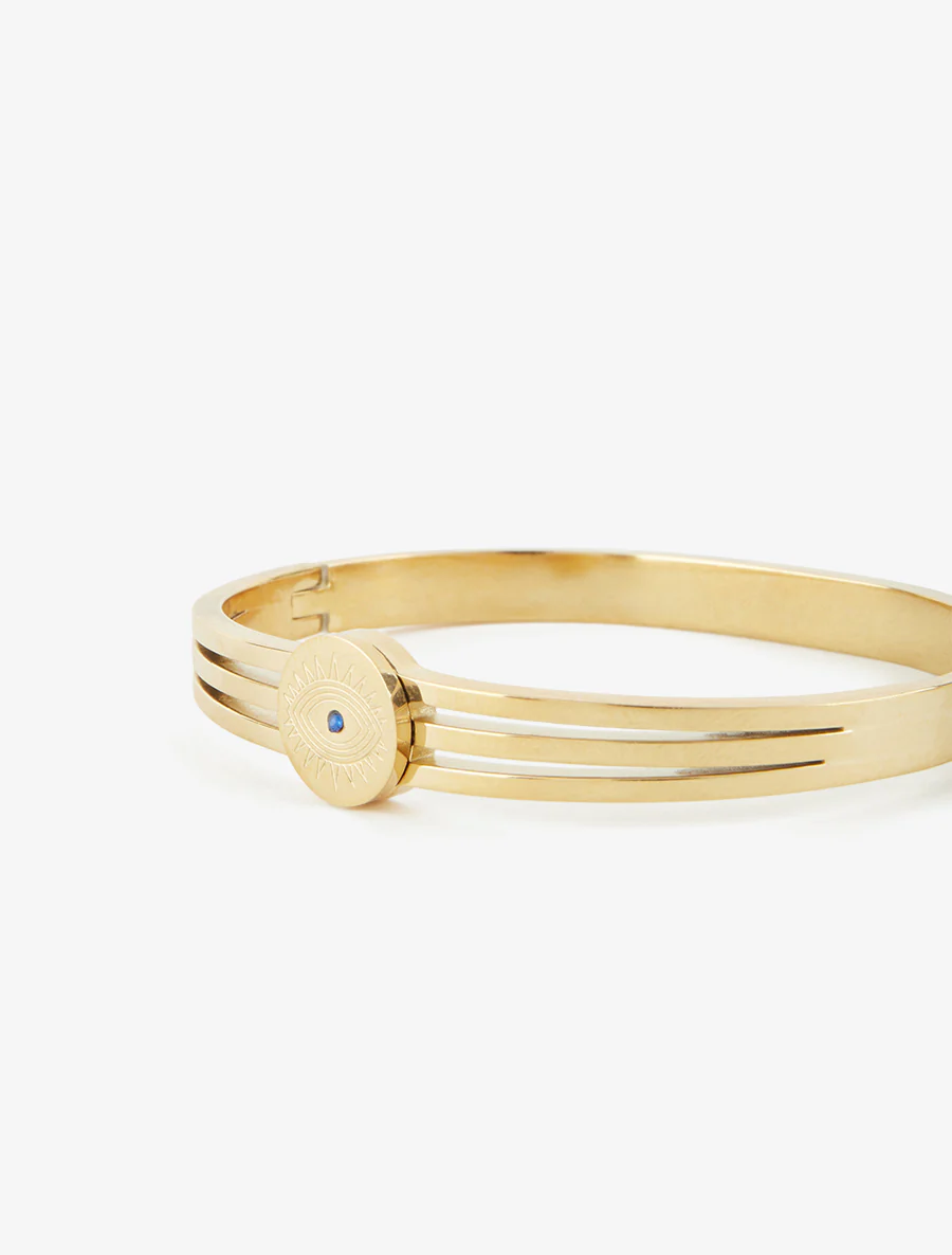 Gegraveerde armband met een blauwe zirkonia. - Goud - Image 3