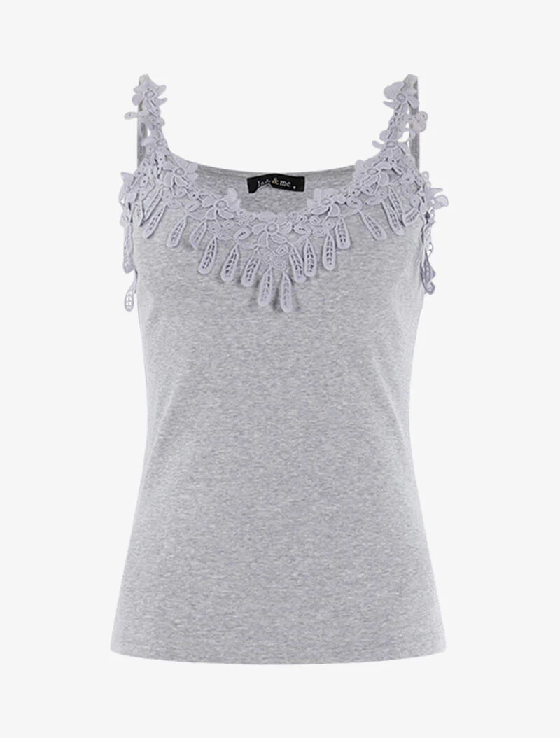Gehaakte hals tanktop - lichtgrijs