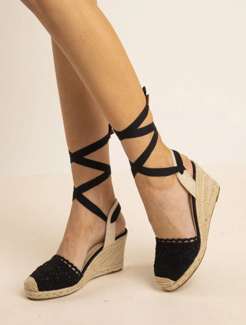Gehaakte sleehak sandalen - zwart