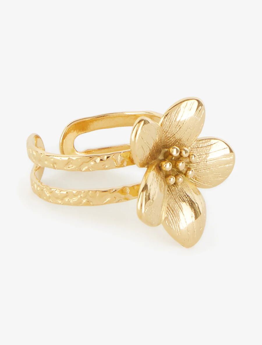 Gehamerde bloemring - Goud - Image 2