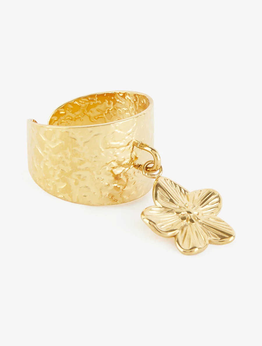 Gehamerde ring met bloemenbedel - Goud - Image 2