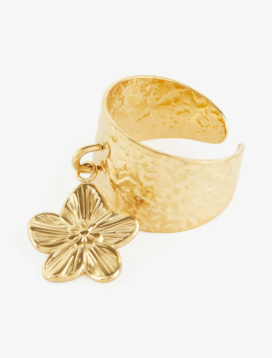 Gehamerde ring met bloemenbedel - Goud - Image 3