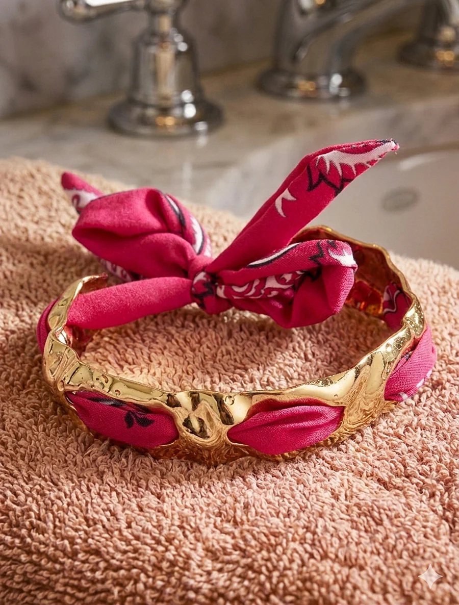 Gehamerde ring met decoratieve bandana-stijl verbinding. - Fuchsia