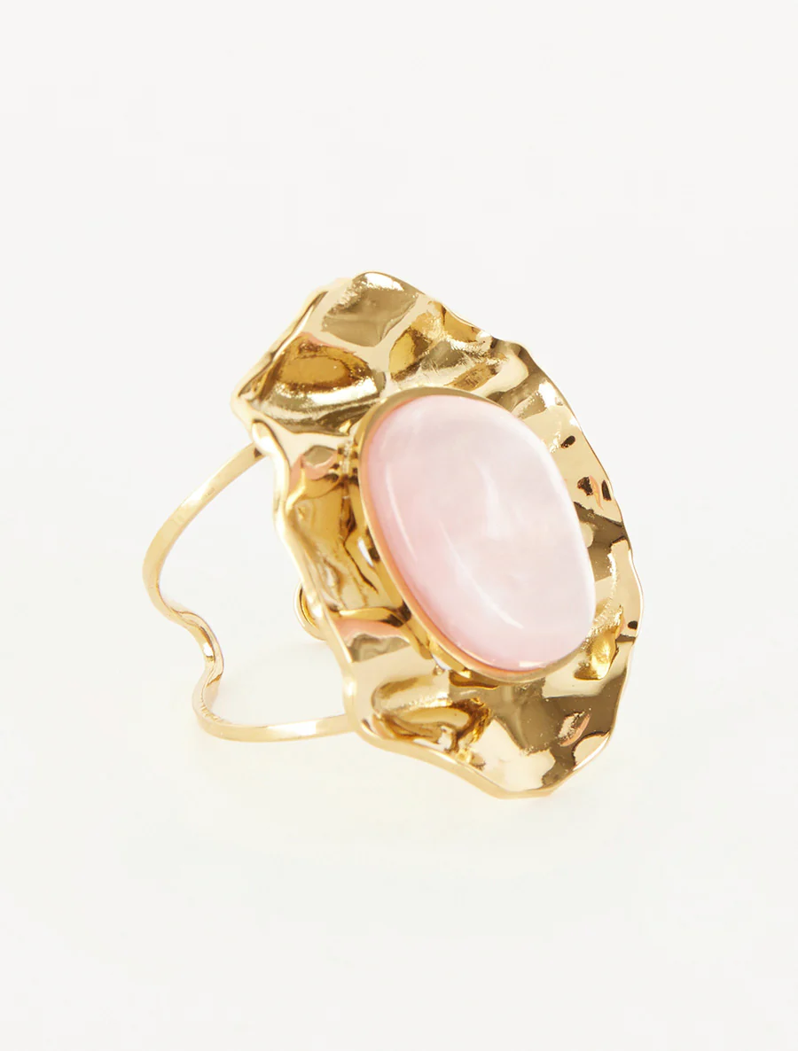 Gehamerde ring versierd met een steen - Roos - Image 2