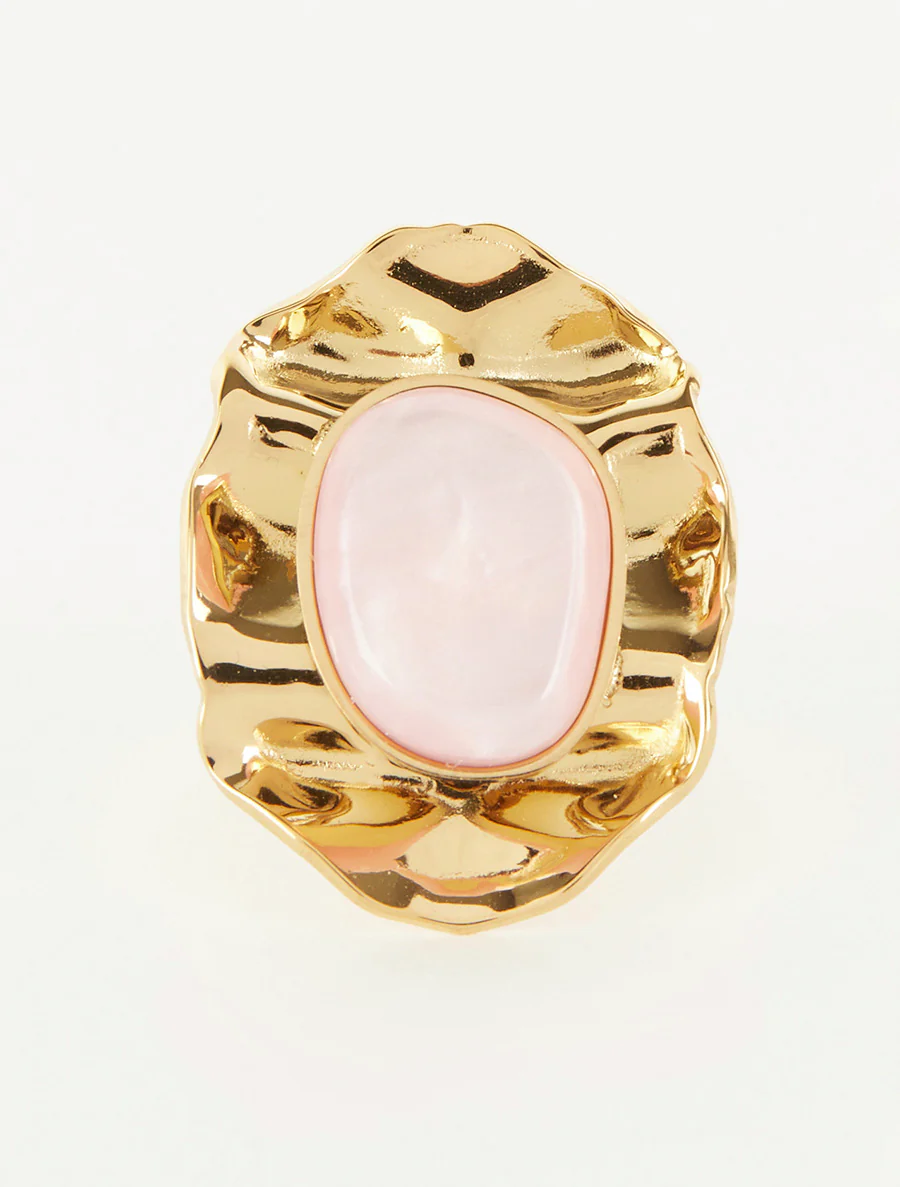 Gehamerde ring versierd met een steen - Roos - Image 3