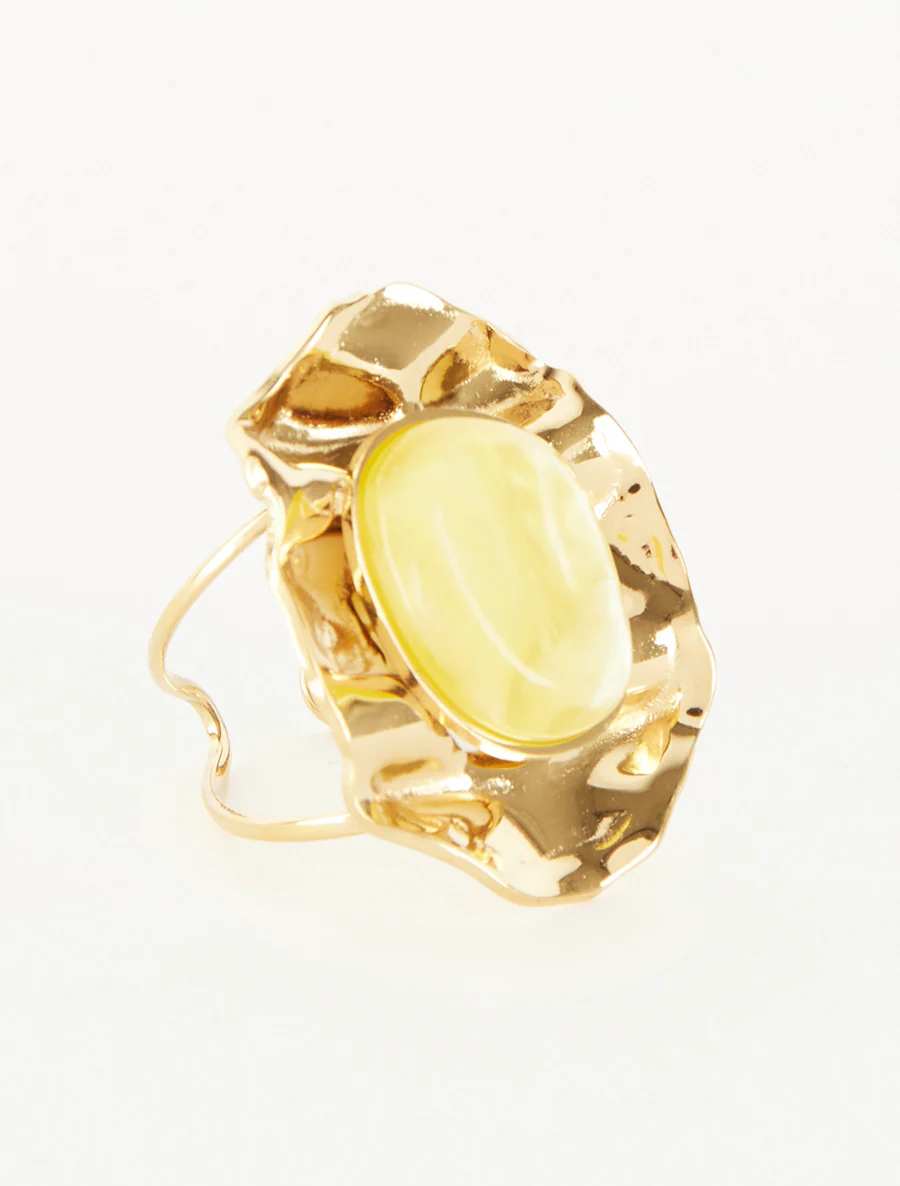 Gehamerde ring versierd met een steen - Geel - Image 2