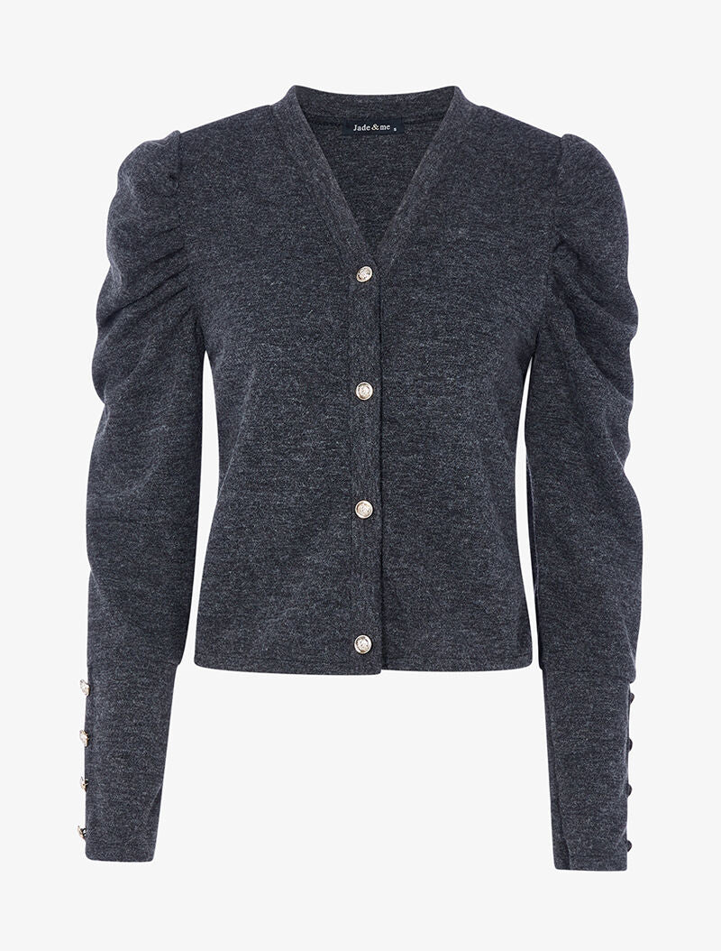 Knoopvest met pofmouwen - antraciet