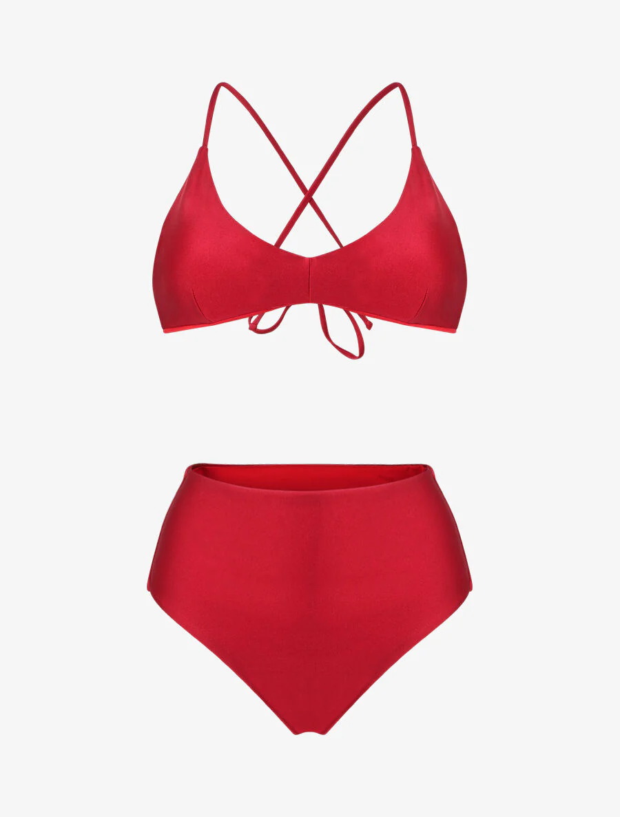 Gekruiste eenkleurige bikini - Bordeaux