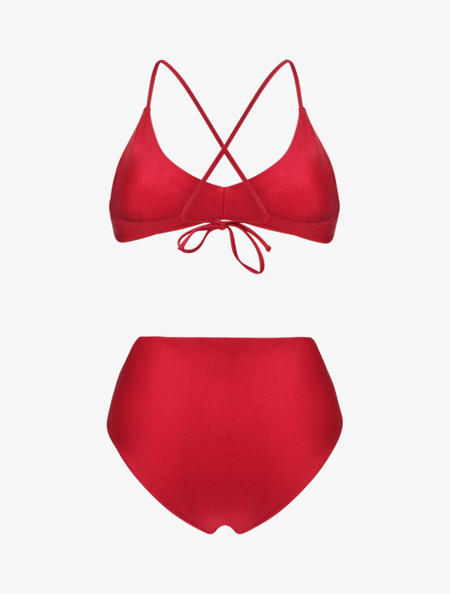Gekruiste eenkleurige bikini - Bordeaux - Image 2