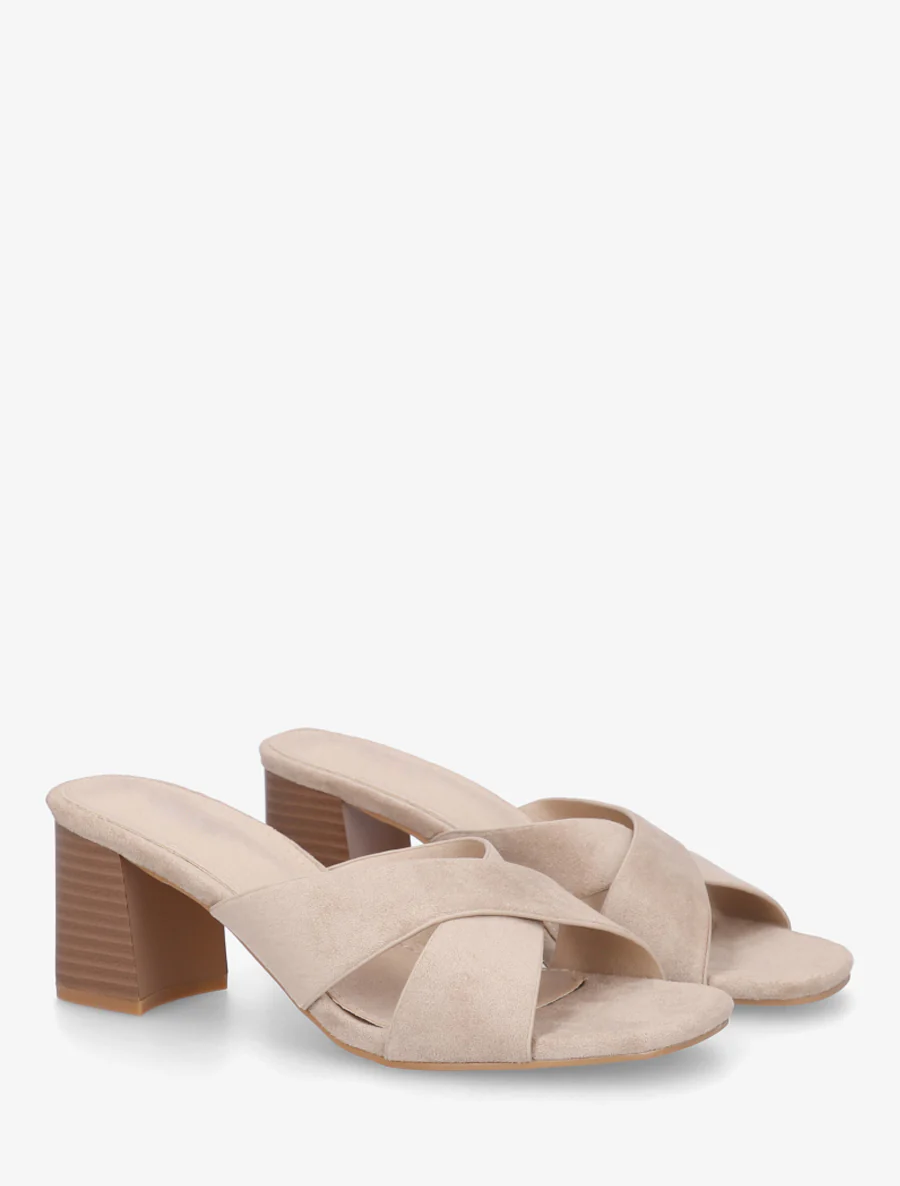 Gekruiste muiltjes van suèdine - Beige - Image 4
