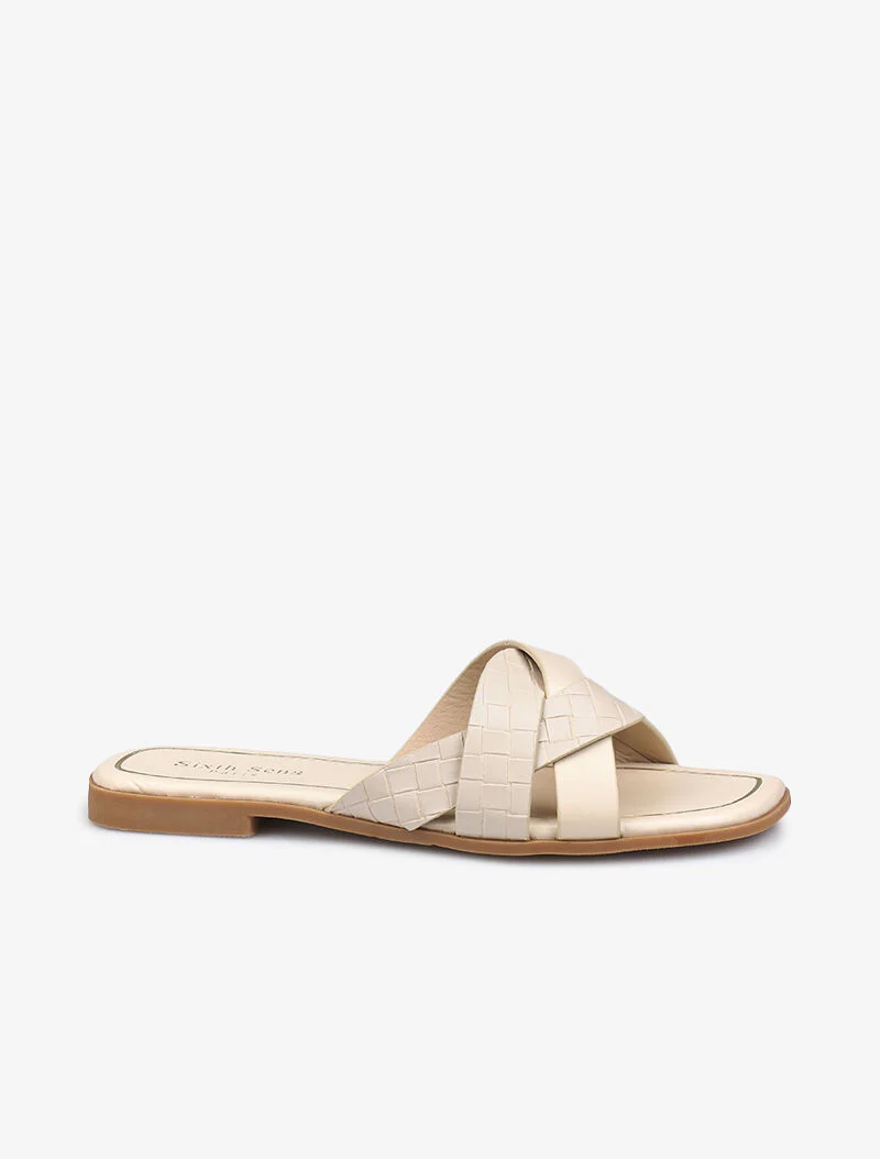 Gekruiste bandjes slippers met textuur - beige - Image 2