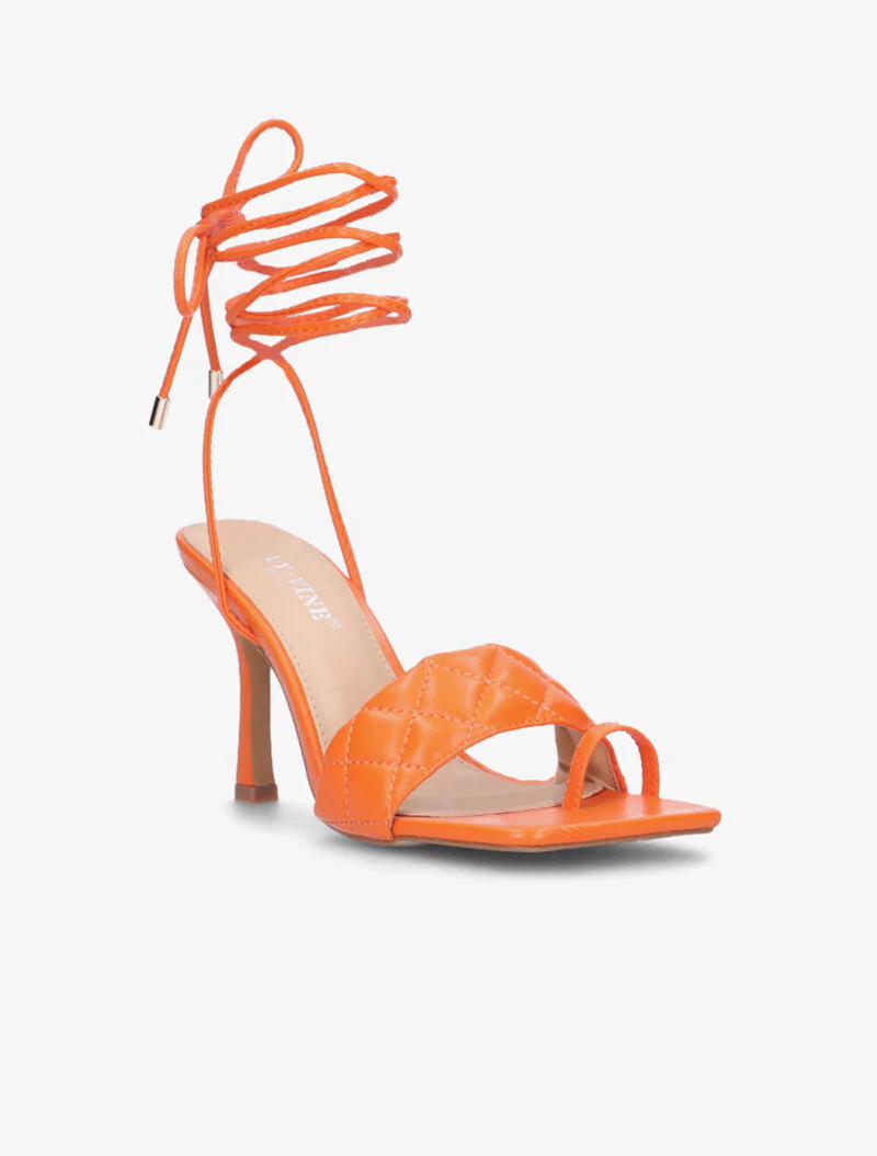 Gekussende sandalen met bandjes en strikken - oranje - Image 2