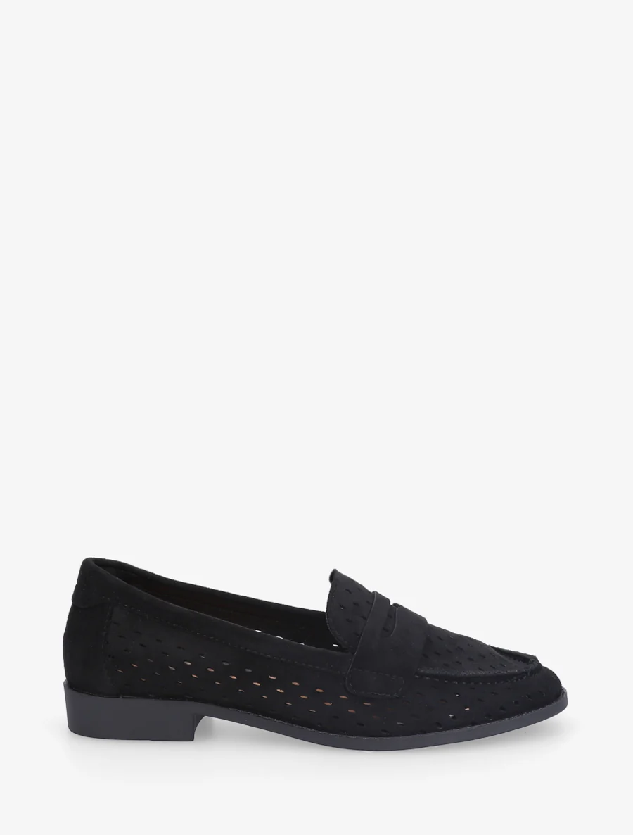 Geperforeerde mocassins van suèdine - Zwart