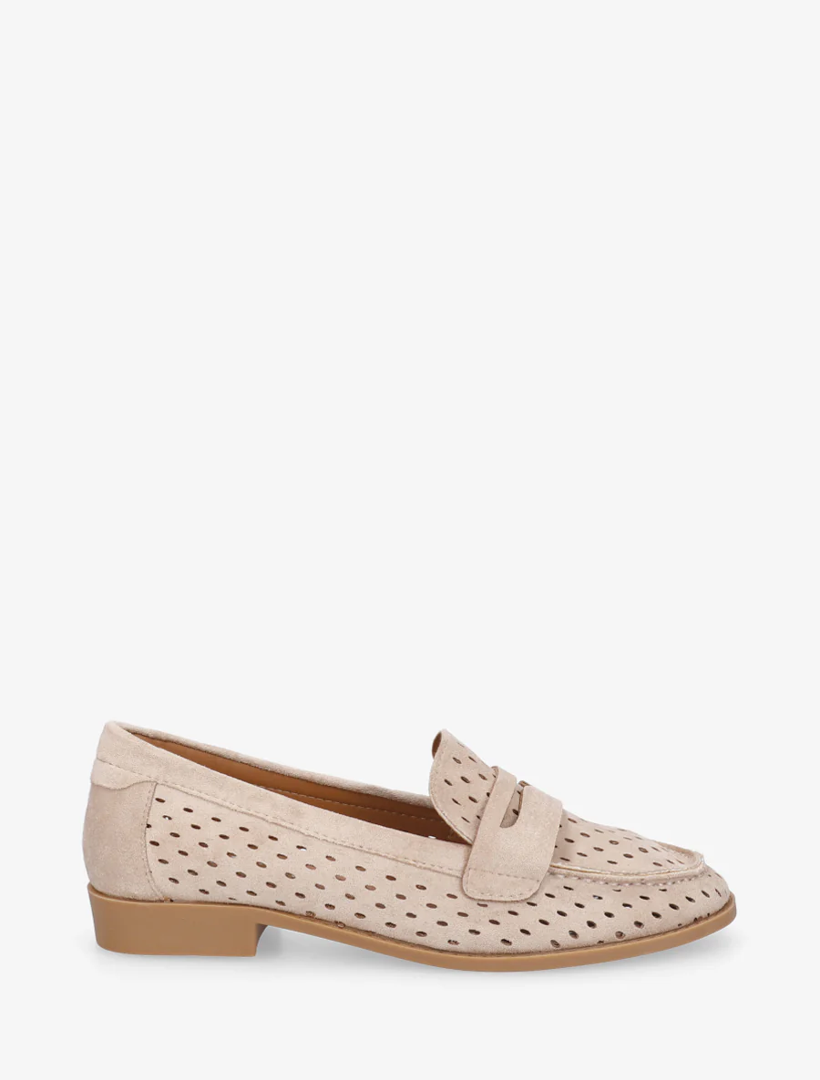 Geperforeerde mocassins van suèdine - Beige