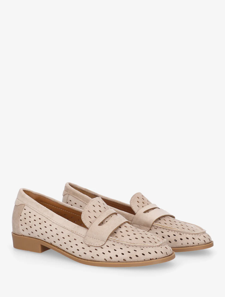 Geperforeerde mocassins van suèdine - Beige - Image 4
