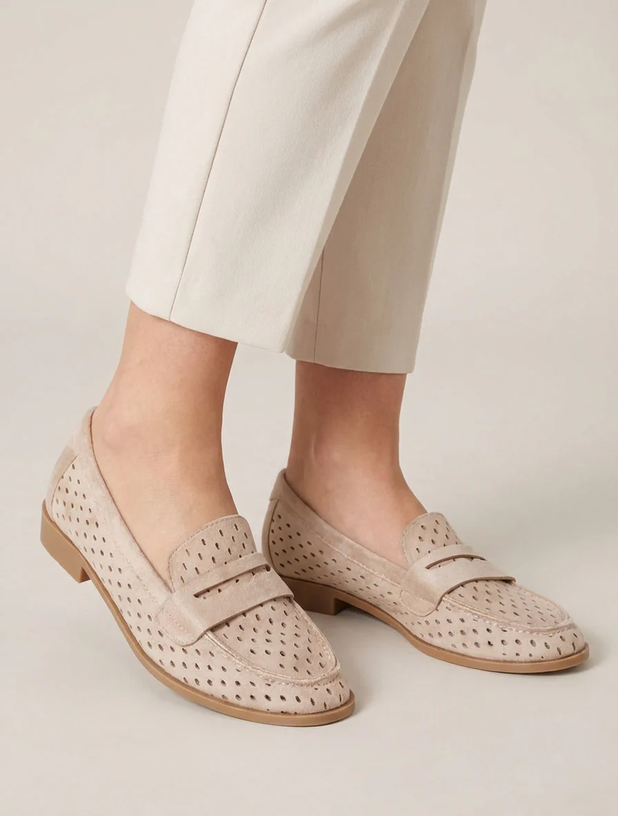 Geperforeerde mocassins van suèdine - Beige - Image 5