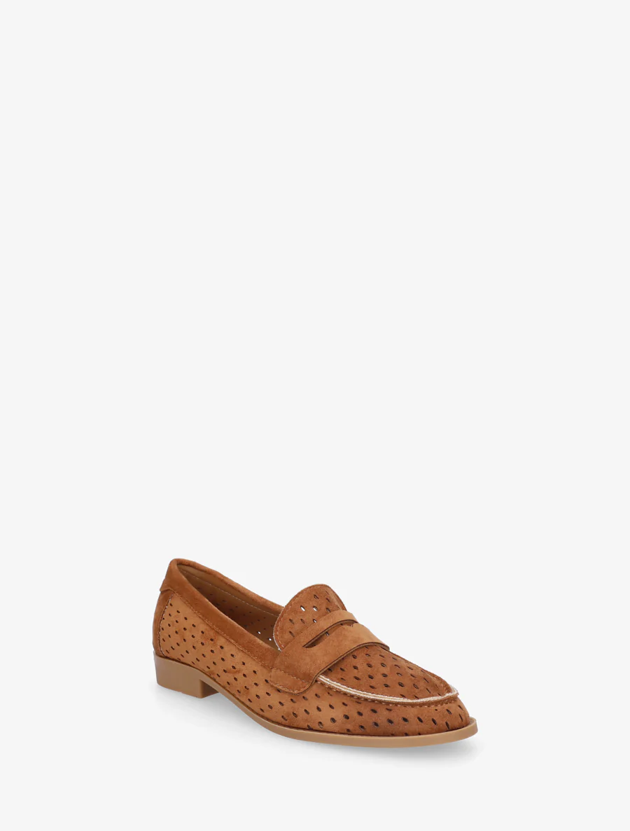 Geperforeerde mocassins van suèdine - Kameel - Image 2