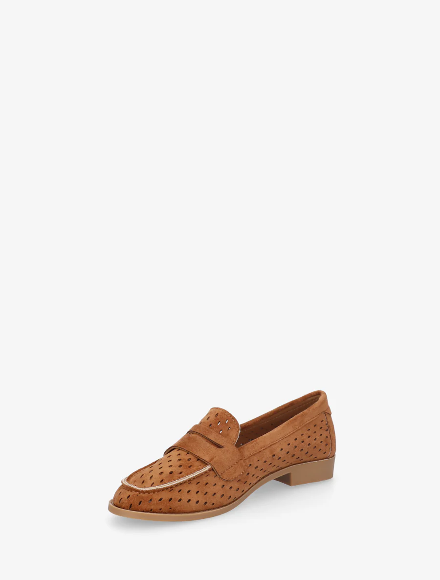 Geperforeerde mocassins van suèdine - Kameel - Image 3
